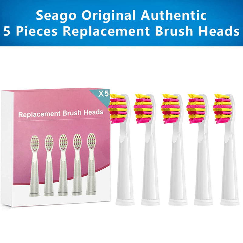 Electric Toothbrush Heads 5pc Compatible for Fairywill Fairy Will Fairywell D7/D8/FW507/FW508/FW551/917/959/2011/Seago SG-E9 SG-507 SG-958 Dupont Bristles Brush Replacements (5 Pink Heads) 5 Pink Heads - NewNest Australia