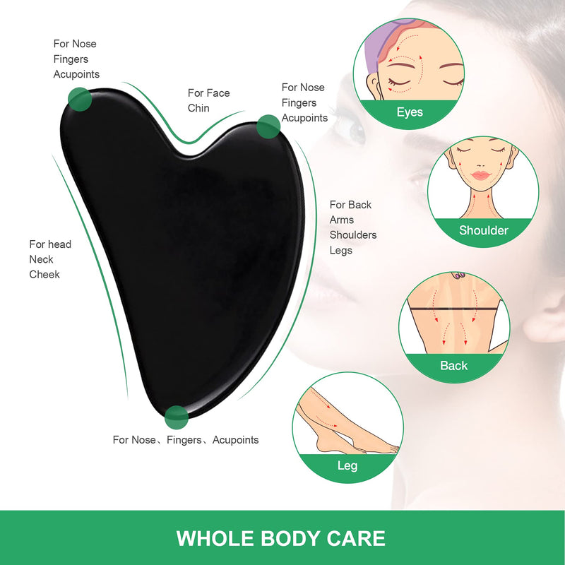 Gua Sha Massage Tool, Black Obsidian Guasha Board for Face & Body, Natural Jade Stone Gua Sha Facial Tool, Face Massager for Traditional Acupuncture Therapy, Daily Anti-aging Health and Skin Care Tool - NewNest Australia
