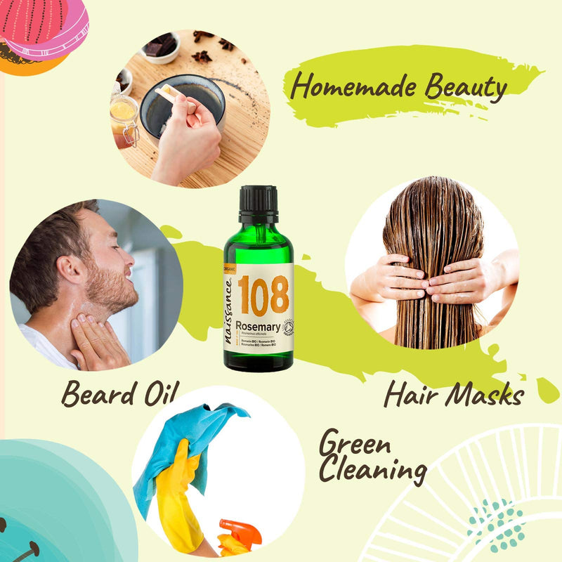 Naissance Rosemary Oil Organic (No. 108) - 50Ml - Pure Organic Rosemary Essential Oil For Hair, Beard, Face, Natural Cosmetics, Massage, Aromatherapy - Fragrance Oil For Aroma Diffusers - NewNest Australia