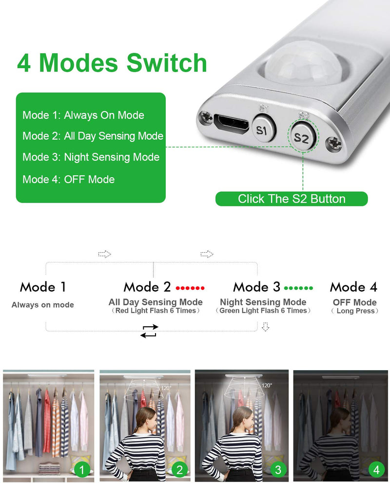 Under Cabinet Lighting 80 LED Closet Light, Motion Sensor Lights Indoor USB Rechargeable Dimmable Wireless Stick-on Night Light Bar for Kitchen, Wardrobe, Garage, Stairs, Bedroom (1 Pack) B-1 Pack - NewNest Australia