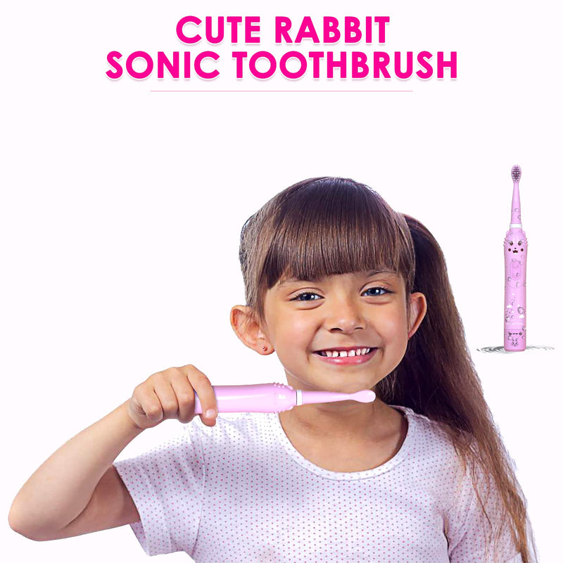 Kids Sonic Electric Toothbrush, Rechargeable Smart Toothbrush for Children, Sonic Toothbrush for Boys Girls Age 3-12 with 30s Reminder, 2 Mins Timer, 6 Modes, 4 Brush Heads, Wall-Mounted Stand… 8650 Pink+4 Heads+ Stand - NewNest Australia
