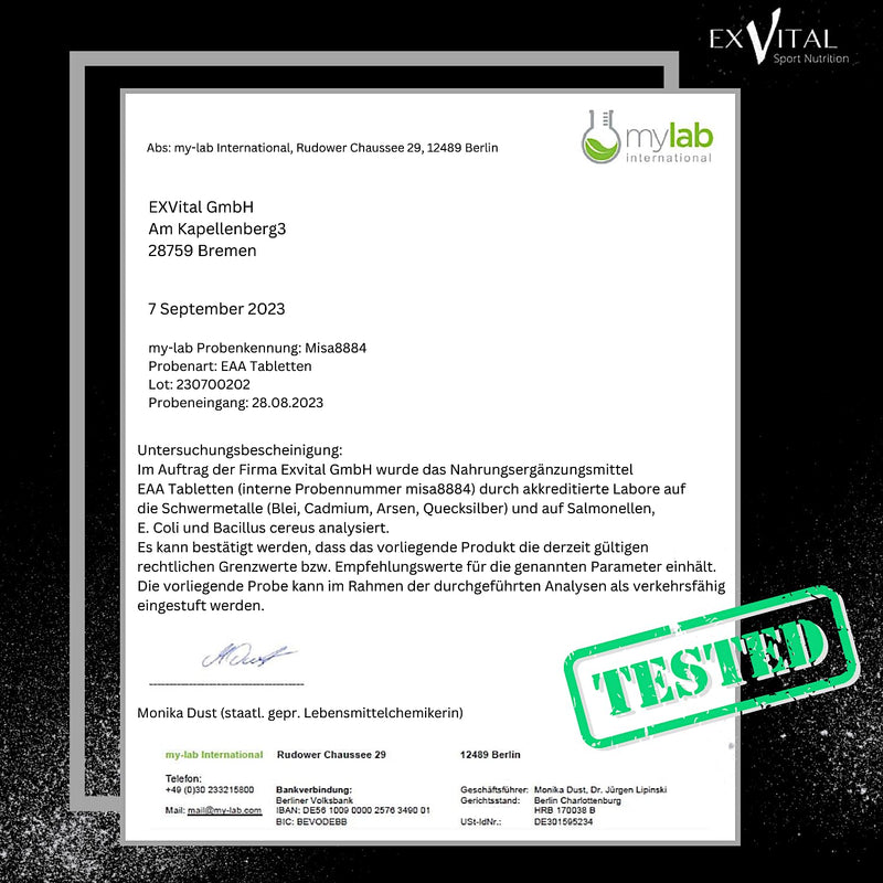 EXVital EAA tablets with 1036 mg per tablet - 510 tablets, all 8 essential amino acids EAAs - multi amino high dose - vegan - bottled in Germany - without additives - NewNest Australia