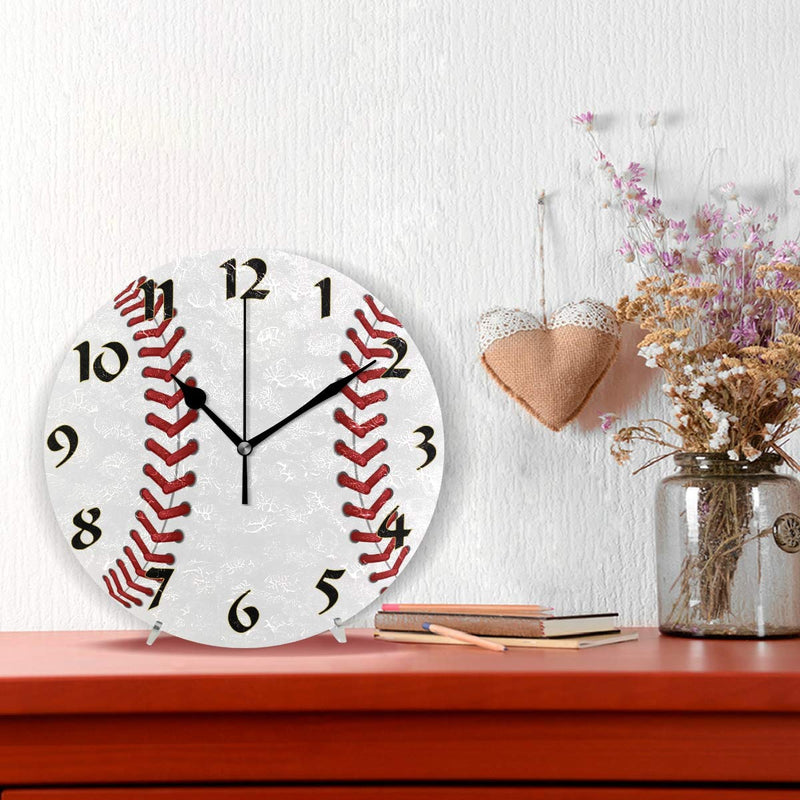 NewNest Australia - Cute Arabic Numeral Design Baseball Silent Non Ticking Round Wall Clock Battery Operated Vintage Design Oil Painting Home Office School Decor Dual Use Art Clock 9.45 Inch Blue9 