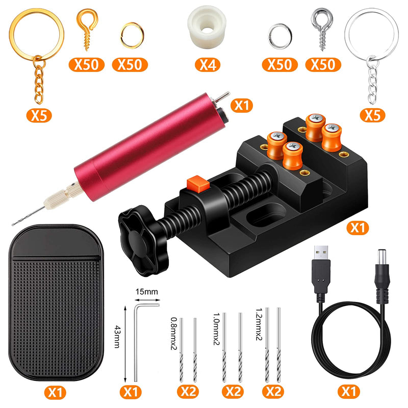 Electric Resin Drill Set,Pin Vise for Resin Molds Jewelry Casting, YASPIT Anti-Skid Drill Press Vise, 210 PCS Keychain making Supplies, Precision Hand Drill Kit for DIY Resin Keychains Jewelry Making - NewNest Australia