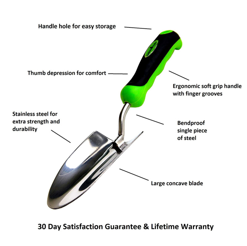 Garden Guru Super Strong Garden Trowel - Stainless Steel - Ergonomic Grip - Perfect Hand Shovel for Weeding, Transplanting and Digging in Garden Beds - Hand-E Garden Trowel 1 Pack Green - NewNest Australia