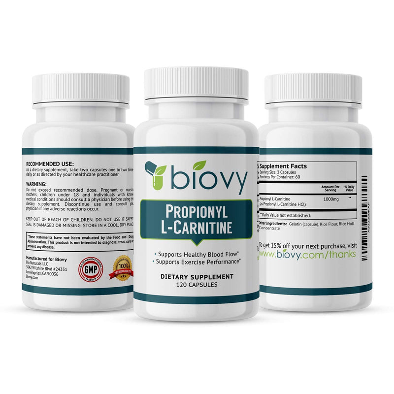 High Absorption Propionyl-L-Carnitine (PLCAR) by Biovy™ - No Artificial Fillers - Effective Propionyl L Carnitine HCL Supplement to Support Blood Circulation - 120 Capsules - NewNest Australia