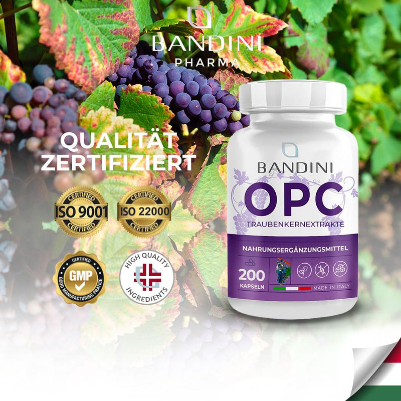 Bandini Opc Grape Seed Extract 1000Mg (Per Daily Dose) - 200 High-Dose Vegan Capsules - Pure European Grape Opc (95%) + Vitamin C - Laboratory Tested - Natural Antioxidant For The Circulation - NewNest Australia