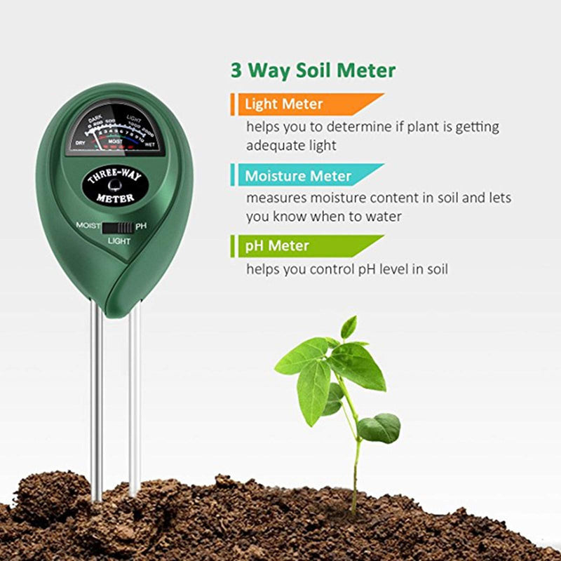 Soil PH Meter Soil Moisture Sensor 3-in-1 Soil Moisture/Light/pH Test Kit for Indoor/Outdoor Plants Care(No Battery Needed) Green - NewNest Australia