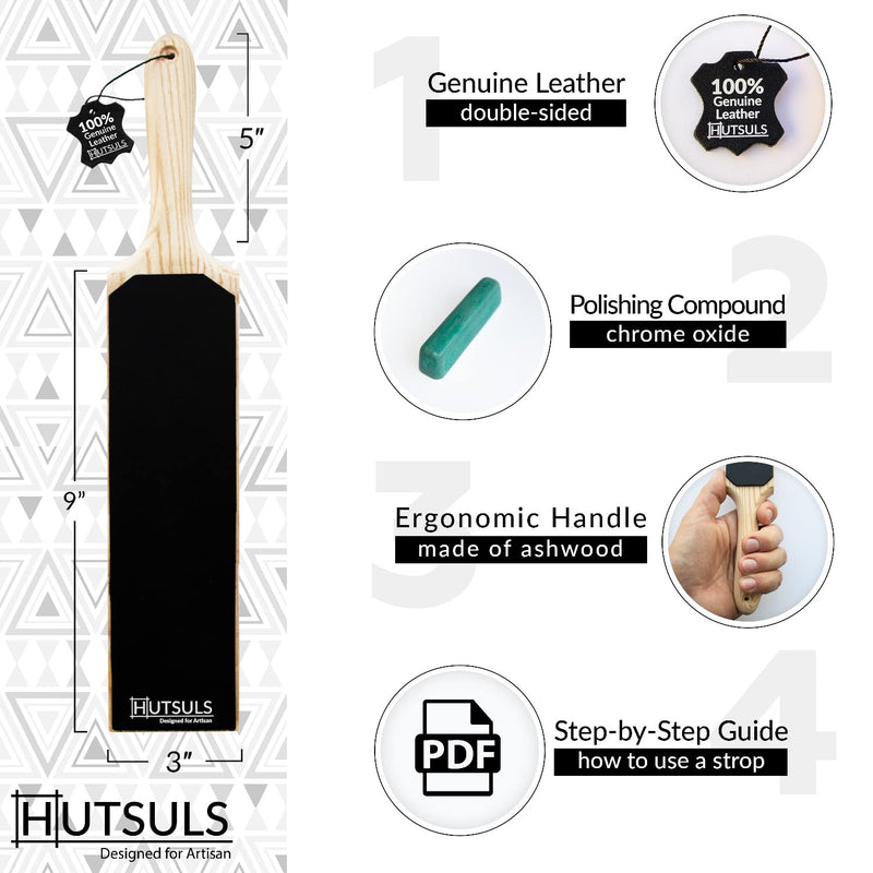 Hutsuls Leather Strop for Knife Sharpening - Get Razor-Sharp Edges with 3" x 9" Double Sided Paddle Strop Block, Easy to Use Knife Strop with Ergonomic Handle & Stropping Leather Knife Sharpener Guide - NewNest Australia