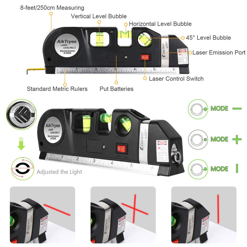 Laser Level Line Tool, Multipurpose Laser Level Kit Standard Cross Line Laser level Laser Line leveler Beam Tool with Metric Rulers 8ft/2.5M for Picture Hanging cabinets Tile Walls by AikTryee. - NewNest Australia