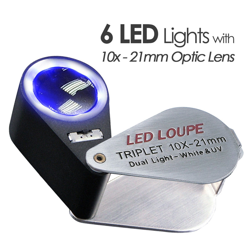 GAIN EXPRESS 10X 21mm Lens Magnification Mini Folding Jewelers Eye Loupe Jewelry Magnifier for Gems Jewelry Rocks Stamps Coins Watches Hobbies Antiques Gems, Coins, Stamps 10 X + Uv Light ,6 Led Lights - NewNest Australia