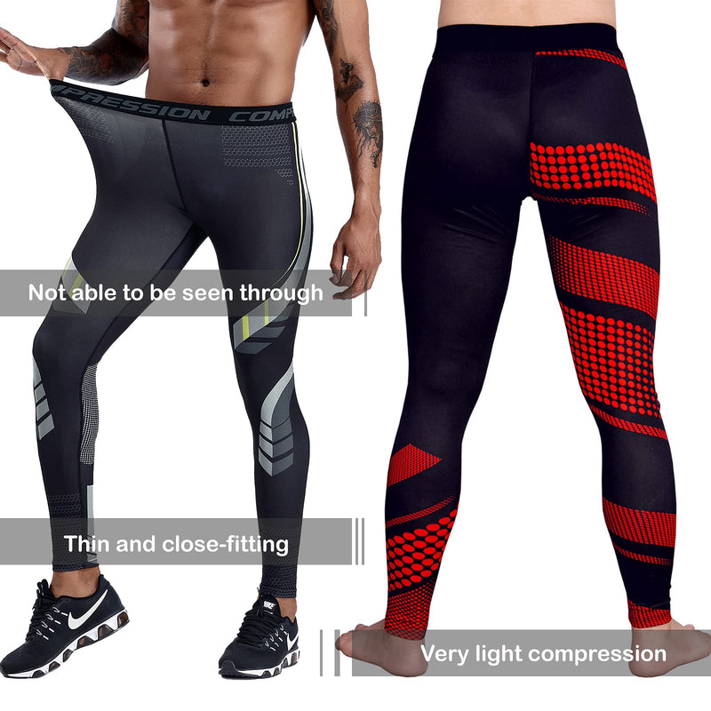 OEBLD Compression Pants Men UV Blocking Running Tights 1 or 2 Pack Gym Yoga Leggings for Athletic Workout Black+reddotpant X-Large - NewNest Australia