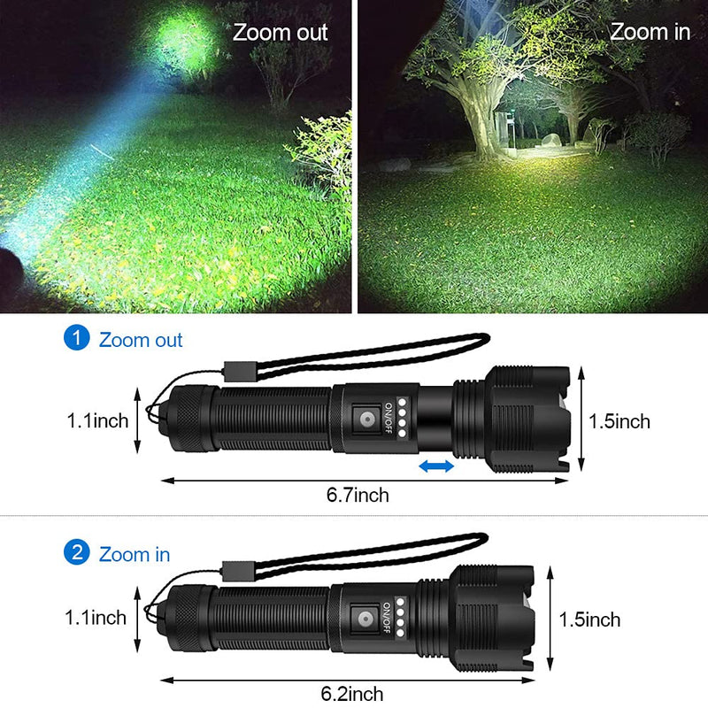 XHP50 Flashlights High Lumens Rechargeable, Super Bright Zoomable IPX4 Waterproof, LED Tactical Flashlight with 2200mAh Batteries Included, Handheld Flashlight for Camping Emergencies P50-2PC - NewNest Australia