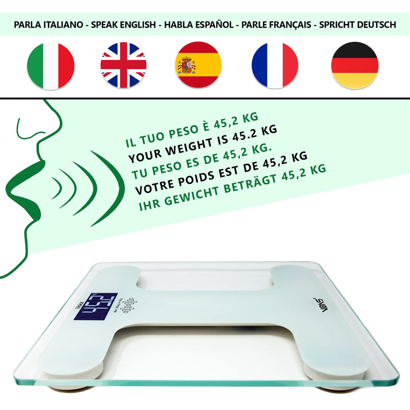 Vibas Ivoice Body Talking Scales In German And Multilingual Language, With Sound And Voice Aids For Blind, Clear Voice, Weight Repeat, Batteries Included (White) - NewNest Australia