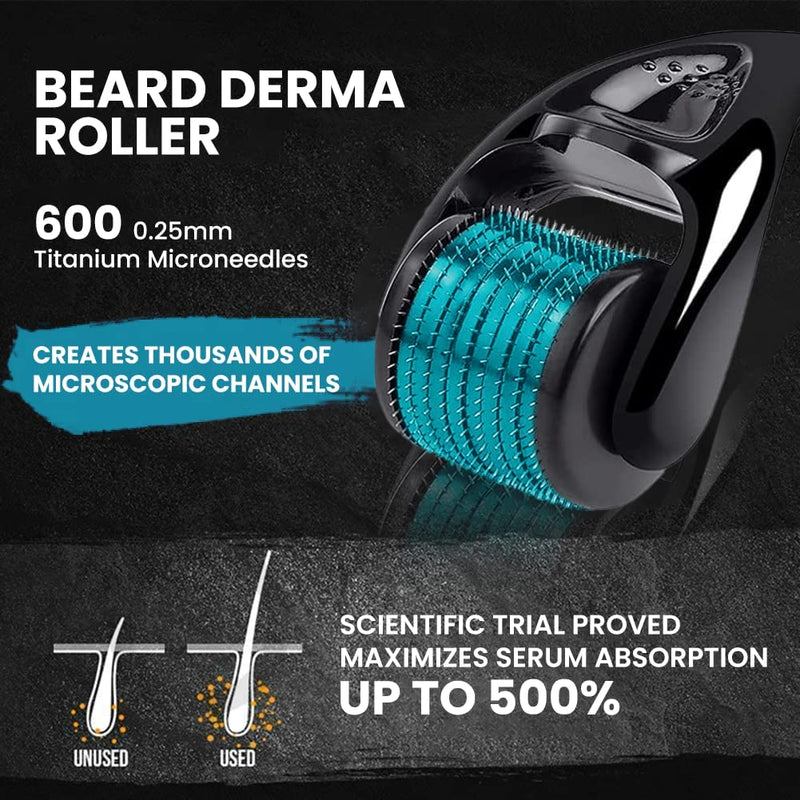 Beard growth set, derma roller for beard growth, beard roller for hair growth for men, 100% natural ingredients, beard oil serum, stimulates beard, mustache and hair growth, gifts for men father 0.5 mm - NewNest Australia