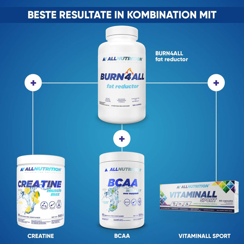 Allnutrition Burn4All Fat Reductor L-Carnitine Very Effective Body Fat Loss Provides Energy Suppresses Appetite Dietary Supplement No Additives 100 Capsules 33 Servings - NewNest Australia