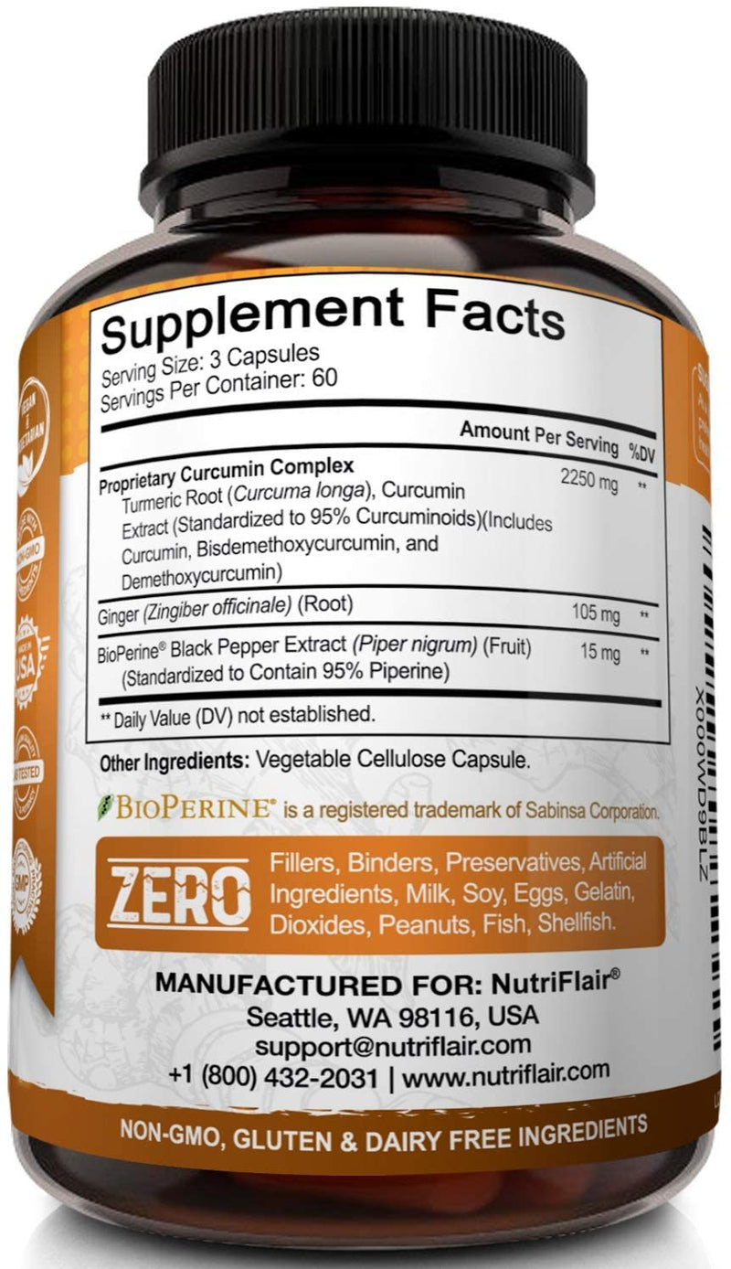 Turmeric Curcumin with Ginger & BioPerine Black Pepper Supplement :: Anti-Inflammatory, Antioxidant, Anti Aging :: 100% Natural, Non-GMO, Vegan Best Maximum Potency, No Side Effects (180 Capsules) - NewNest Australia