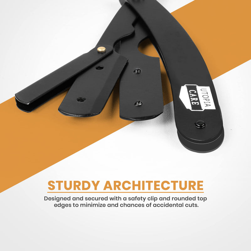 Utopia Care Professional Barber Straight Edge Razor Safety with 100-Pack Derby Blades - 100 Percent Stainless Steel (Black) Black - NewNest Australia