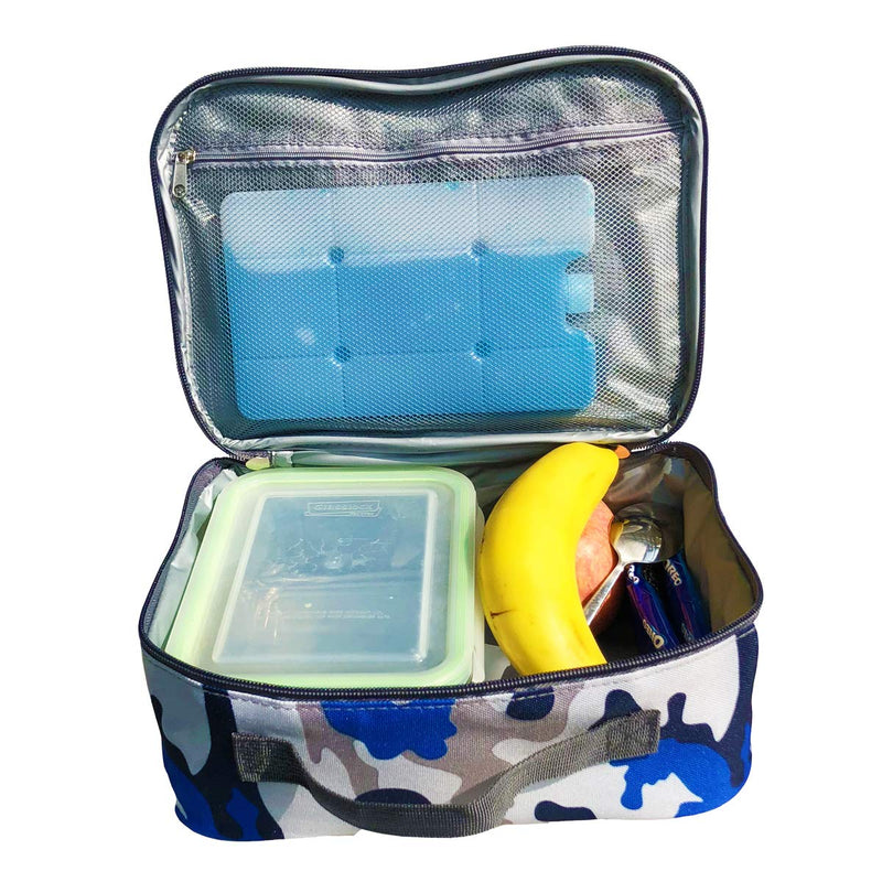 NewNest Australia - Kids Lunch box Insulated Soft Bag Mini Cooler Thermal Meal Tote Kit with Handle and Pocket for Girls, Boys by FlowFly,Blue Camo Blue 