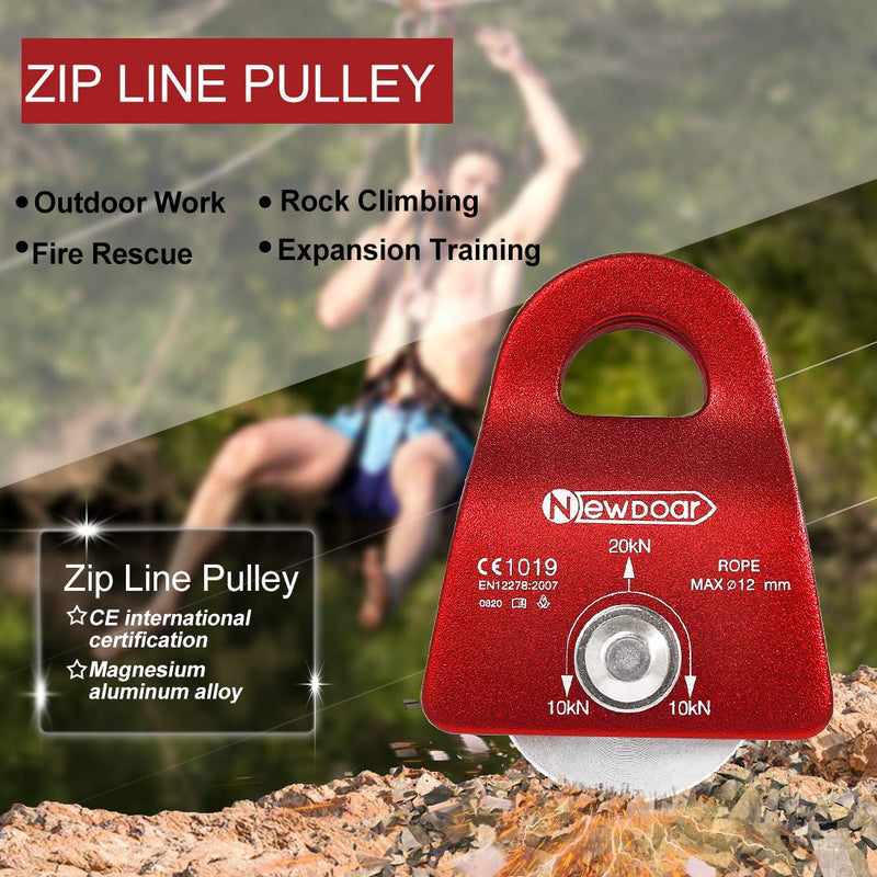 NewDoar CE Certified 20kN Micro Pulley Fixed Side Trolley for Climbing, Rescue Lifting,Hitch Tending One Unit (20KN Pulley Red) - NewNest Australia