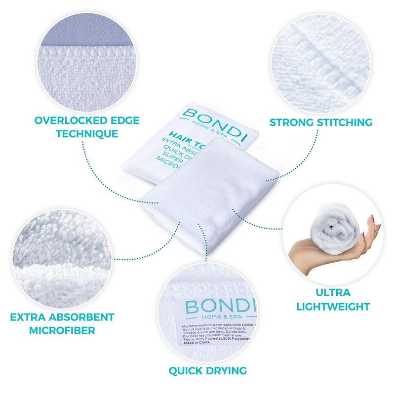 NewNest Australia - Bondi Home & Spa Microfiber Hair Towel for Women – Super Absorbent, Fast Drying, Large & Soft, 42 x 22 Inches, for Long or Curly Hair 