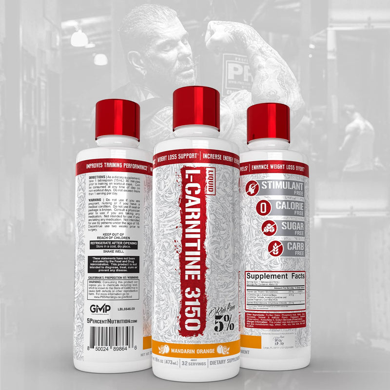 Rich Piana 5% Nutrition Liquid L-Carnitine 3150 | Premium 4 Source Blend + GBB, The "Super Carnitine" (Mandarin Orange) Mandarin Orange - NewNest Australia