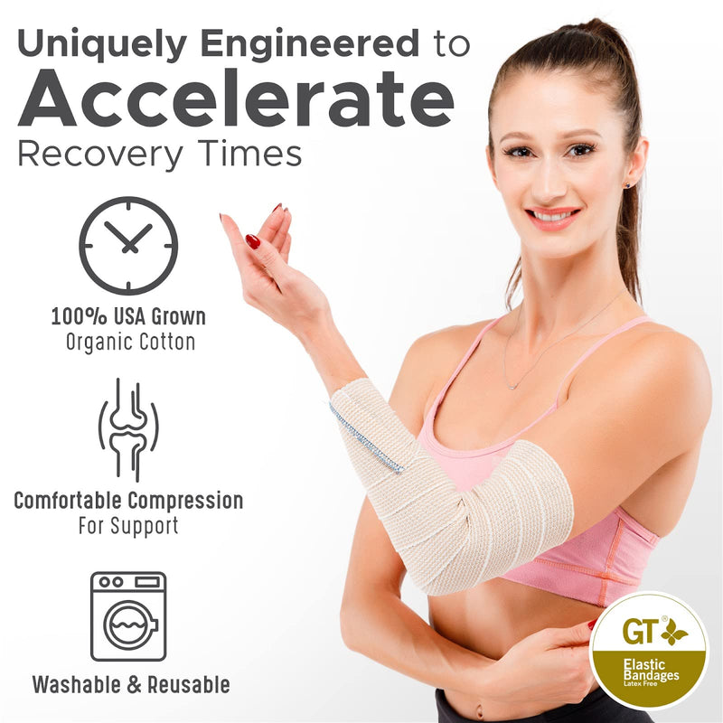 Premium Elastic Bandage Wrap Made of USA Grown Organic Cotton - Hook & Loop Fasteners at Both Ends - GT Latex Free Hypoallergenic Compression Roll for Sprains & Injuries (3" Wide, 2 Pack) 3" Wide - NewNest Australia