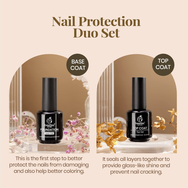 Beetles Gel Nail Polishes Top and Base Coat- No Wipe Gel Top Coat and Base Coat Gel Nail Polish Set 15ml, Soak Off Nail Lamp Gel Polish Nail Art Manicure Salon DIY Glossy Shine Finish Beauty Gifts - NewNest Australia