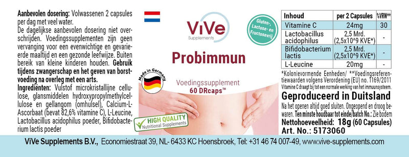 Probimmun With Bacterial Cultures - 60 Time Delayed Drcaps - Lactobacillus Acidophilus + Bifidobacterium Lactis - High Dose | Quality From Germany Vive Supplements - NewNest Australia