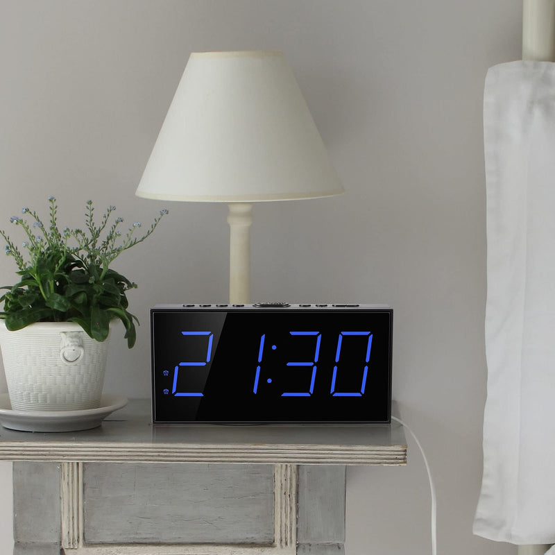 Loud Alarm Clock for Heavy Sleepers,Vibrating Alarm Clock for Hearing Impaired Deaf,Annoying Alarm Clock,USB Port,Dual Alarm with Snooze,7" Large Dimmable LED Display,Battery Backup,Easy to Use,DST Blue - NewNest Australia