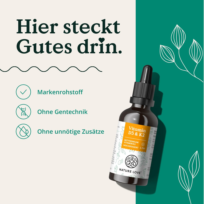 Vitamin D3 + K2 (50ml) - highly bioavailable thanks to original K2VITAL® 99.7% all-trans - laboratory-tested 1000 IU vitamin D3 per drop (1700 drops with vitamin D + vitamin K) - in MCT oil - high dosage - NewNest Australia