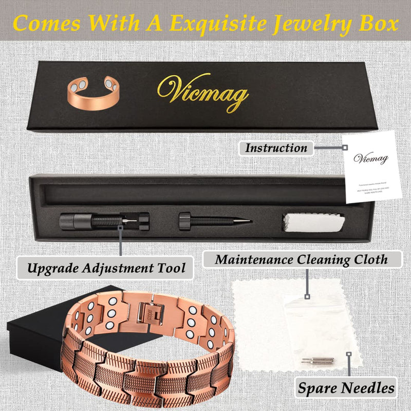 Vicmag Copper Bracelet for Men Copper Magnetic Bracelet Ultra Strength Double Row 3500 Gauss Wristband Brazaletes with Adjustment Tool & Jewelry Gift Box (Copper Pattern) Copper Pattern - NewNest Australia