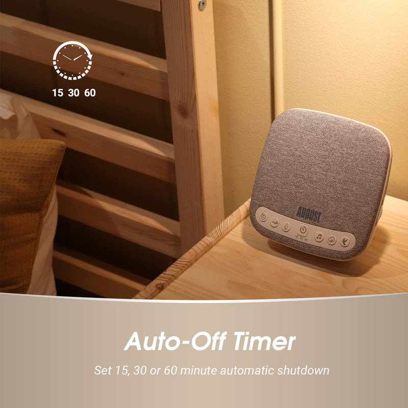 White Noise Sound Machine - August SE160-14 Natural Sounds Relaxing, Soothing, Rain, Bird, Fan, Sleep Aid for Adults - Volume, Timer, Portable 60 Hour Battery USB C - White - NewNest Australia