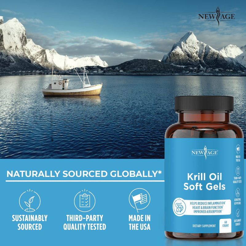 Antarctic Krill Oil 1000mg with Astaxanthin - 2 Pack - 120 Caps Omega 3 6 9 - EPA DHA - 100% Purified, Mercury Free and Wild Caught - Non GMO - Gluten Free - Pure Krill Oil by New Age - NewNest Australia