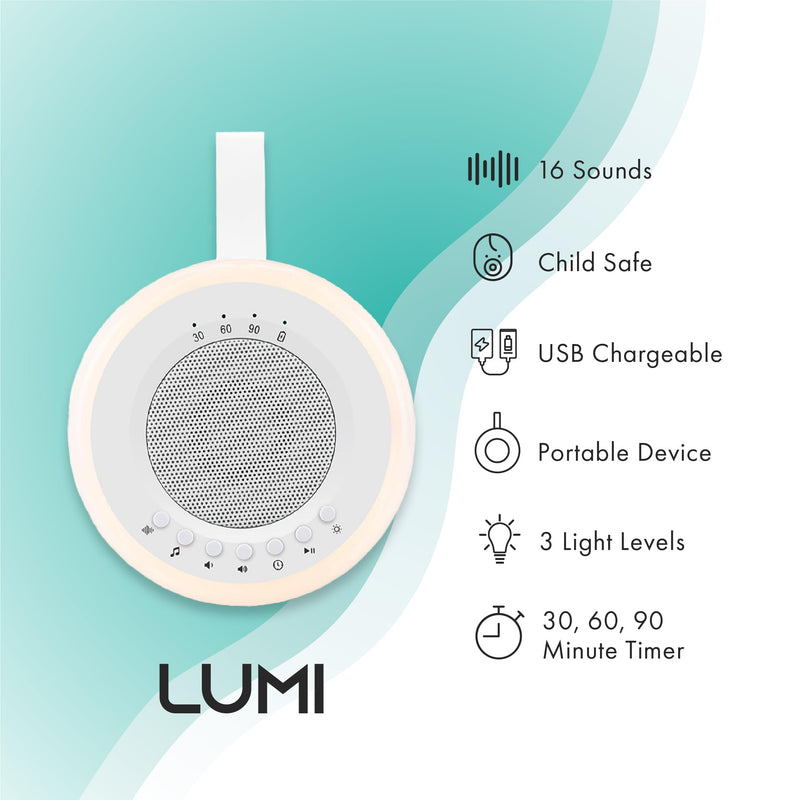 LUMI | Portable White Noise Machine | White Noise Machine Baby | Baby Sleep Aid | 16 Sounds | 3 Light Levels | Sleep Aid for Adults, Kids & Babies | Rechargeable - NewNest Australia