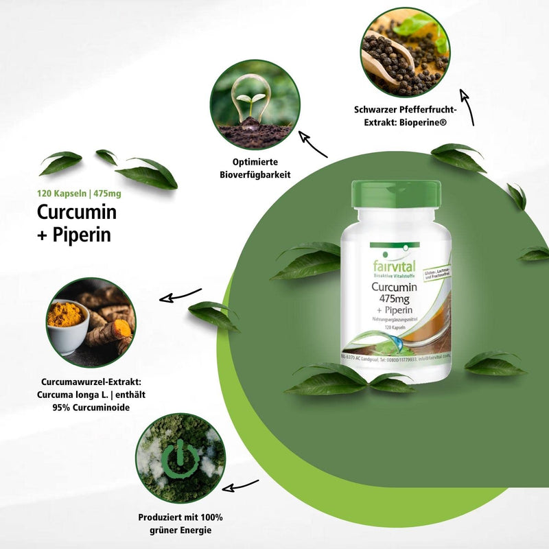 Fairvital | Turmeric capsules - 500mg curcuma extract per capsule - HIGH DOSE - Curcumin 95% with bioperine (piperine) - 120 capsules - NewNest Australia