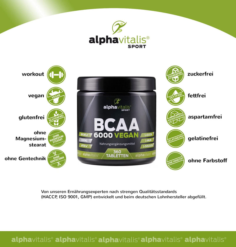 BCAA 6000 vegan - 360 tablets of 1000 mg of pure BCAAs - without magnesium stearate - gluten-free - lactose-free - essential amino acids for athletes 360 pieces (pack of 1) - NewNest Australia