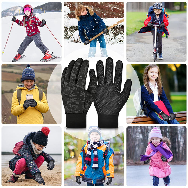 Kids Winter Warm Gloves with Grip - Boys Girls Thermal Fleece Running Cycling Gloves Touch Screen Cold Weather Soft Anti Slip Mittens for Sport Ski Snow Bike Hiking 8-10 Years - NewNest Australia