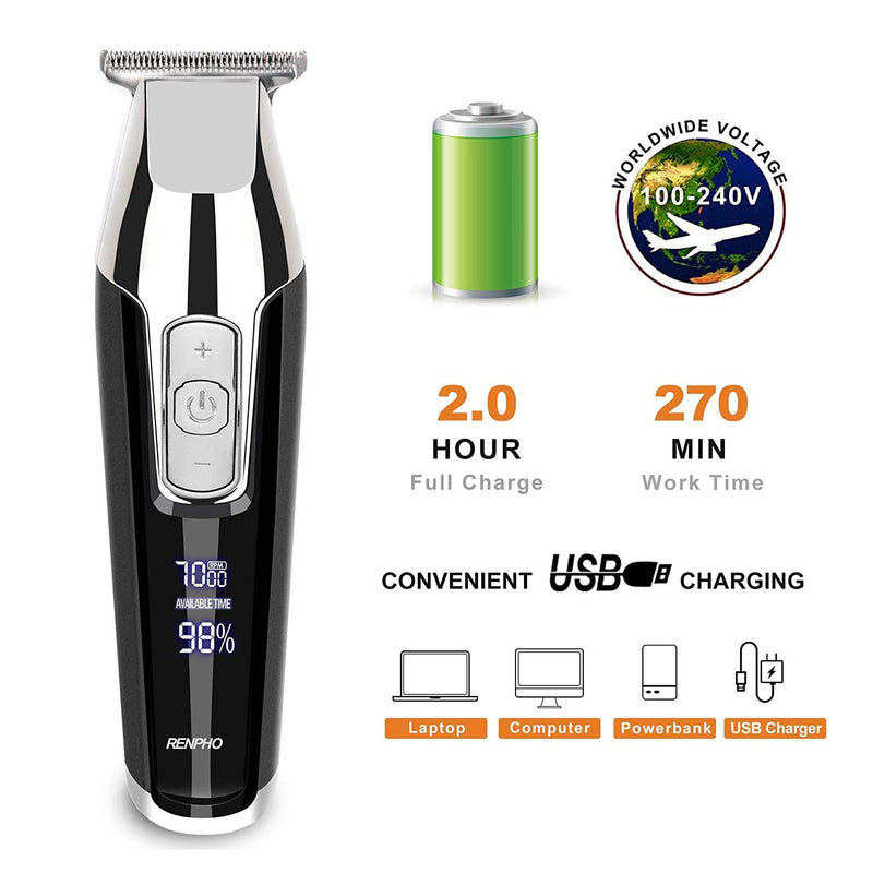 RENPHO Hair Clippers for Men Cordless Beard Trimmer Professional Hair Cutting kit,USB Rechargeable Hair Trimmer for Men and Kids with LED Display, T-Blade Detailer Trimmer for Lining and Artwork 0.2MM - NewNest Australia