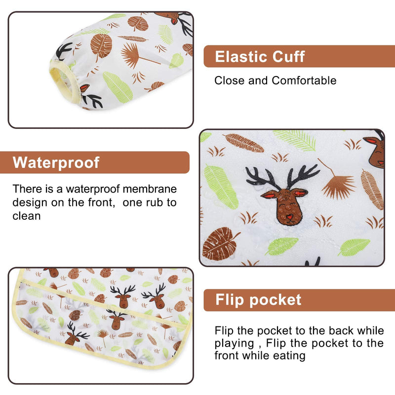 Accmor 3 Pcs Long Sleeve Bibs, Waterproof Baby Bibs, Toddler Sleeved Bib, Baby Smock for Eating Feeding, 6-24 Months Yellow Elk/Blue Dinosaur/Orange Pig Medium : 6-24 Months - NewNest Australia