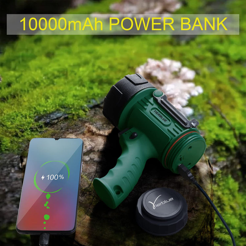 Rechargeable Spotlight,18W IPX7 Water-Resistant Flashlight, Handheld rechargeable spotlight, Super Bright 1500 Lumens,10000mAh 20h Ultra-long Standby,Ideal Spotlight for Boating, Camping(green) Green - NewNest Australia