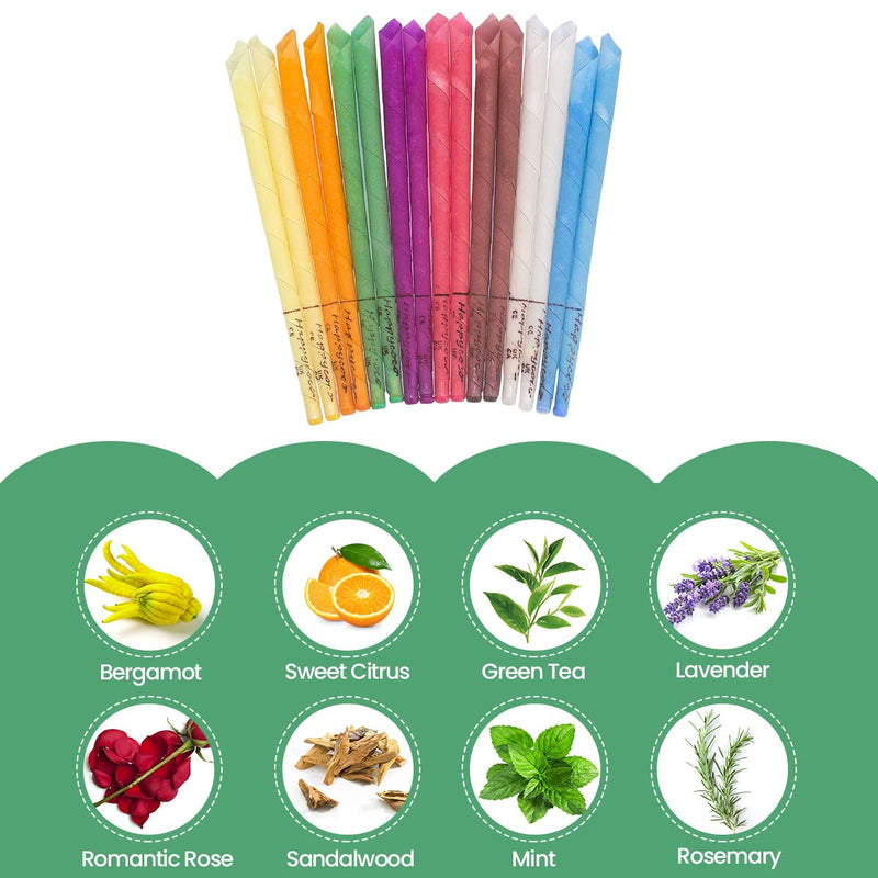 Hopi Ear Candles,Aucenix Pure Ear Candles Kit for Ear Blocked, Non-Toxic Cylinders Fragrance Hollow Cone Beeswax Candle Cones with 8 Protective Disks Tray+8 Cotton Swab 8 Colors - NewNest Australia