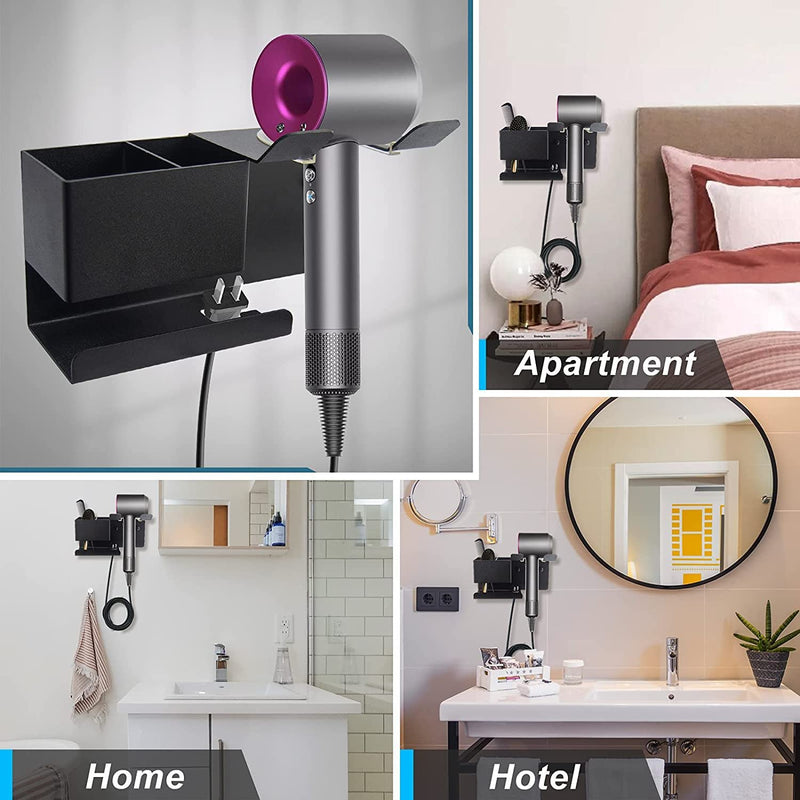 Hosoncovy Metal Hair Dryer Wall Mount Holder Hair Dryer Wall Hanger Toiletries Wall Storage Electric Shaver Wall Mount for Dyson Supersonic Hair Dryer,Universal for Hair Dryer (Black) Black - NewNest Australia