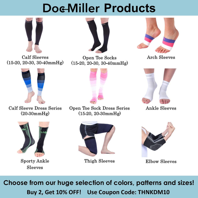 Doc Miller Ankle Compression Sleeve For Achilles Tendonitis & Plantar Fasciitis Relief, Recover Sports Injury and foot Joint Swelling - 1 Pair Small Blue Color 20-30 mmHg Toeless Foot Compression Sleeve - NewNest Australia