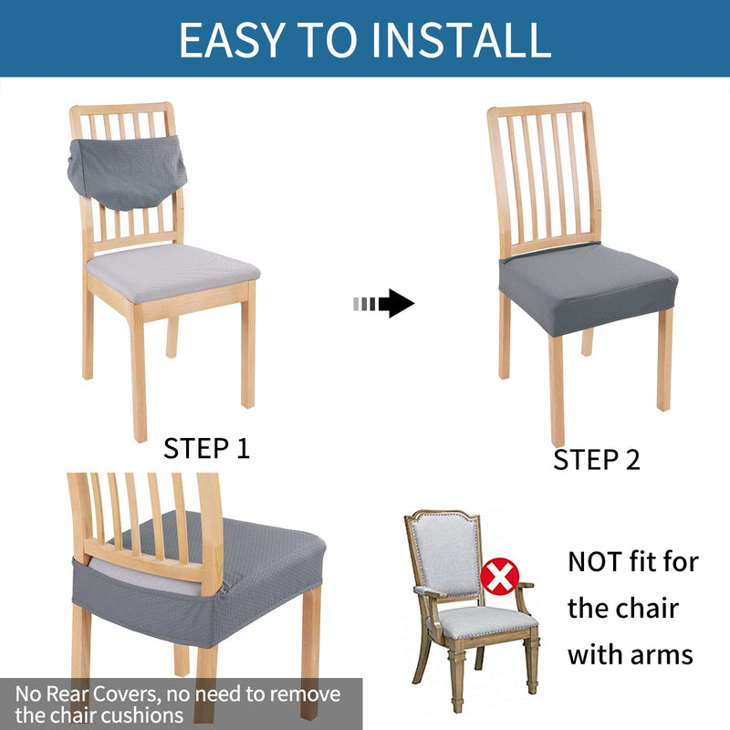smiry Waterproof Seat Covers for Dining Room Chairs Set of 2, Stretch Jacquard Removable Washable Chair Seat Slipcovers Protector, No Rear Covers, Beige - NewNest Australia