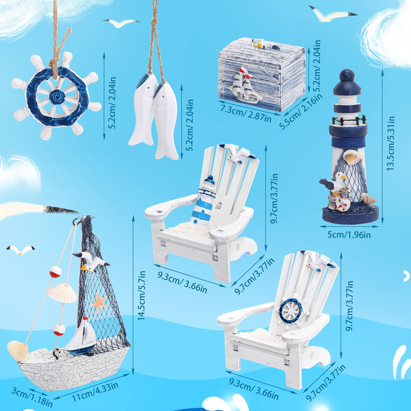 7 Pieces Adirondack Beach Chair Wooden Box Wooden Lighthouse Mini Sailboat Anchor Wooden Fish Hanging Starfish Model Decoration Aquarium Decor Fish Tank Landscape Ornament Office Mini Garden Landscape - NewNest Australia