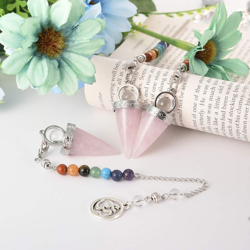 CrystalTears Gemstone Pendulum Esoteric Chakra Stones Cone Pendant with Chain for Divination Reiki Healing Meditation Jewelry/Rose Quartz Rose Quartz - NewNest Australia