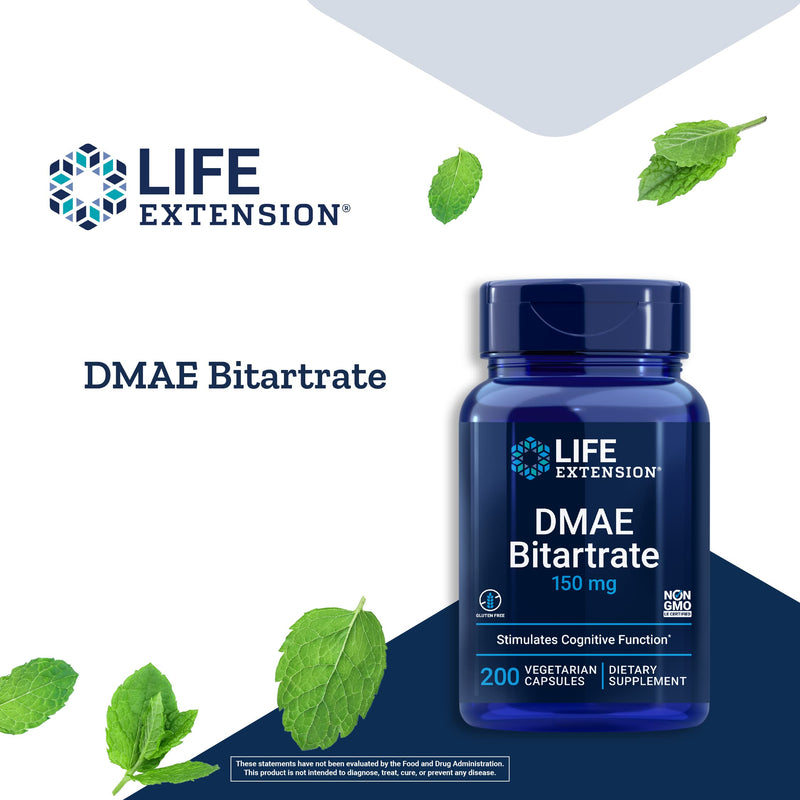 Life Extension DMAE Bitartrate 150 mg Cognitive Performance Support Supplement – Gluten-Free, Vegetarian, Non-GMO - 200 Vegetarian Capsules - NewNest Australia