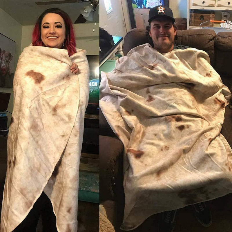 NewNest Australia - Burrito Tortilla Blanket,Perfectly Round Novelty Blanket to be a Giant Human Burrito,Throw Food Creation Wrap Blanket for Bed/Sofa/Picnic/Beach/Travel/Office/Aircraft Burrito 72inches 