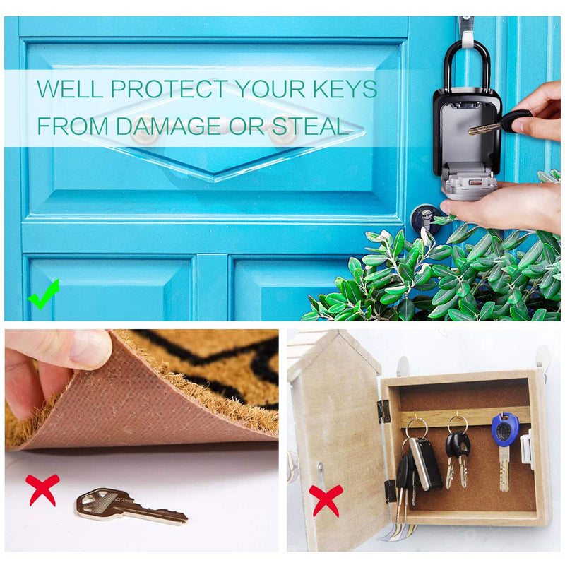 Key Lock Box, (NEW VERSION) Wall Mounted Key Safe Box, Weatherproof 4 Digit Combination Key Storage Lock Box, 5 Keys Capacity Lockbox with Removable Shackle for Indoor Outdoor, Small Size 3.66inch Black - NewNest Australia
